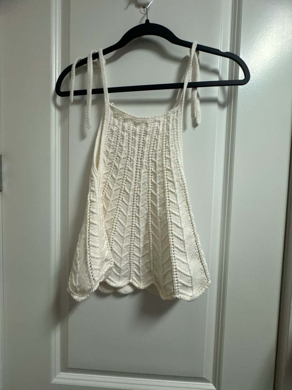 Altar'd State White Knit Tank Top with Tie Straps, Size XS